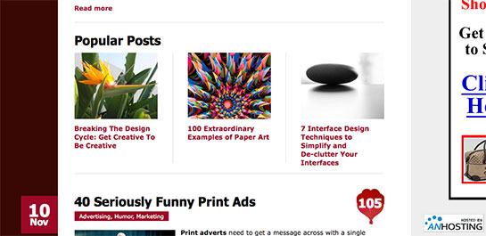  Popular Posts Are Listed Within Content On The Web Designer Depot Homepage