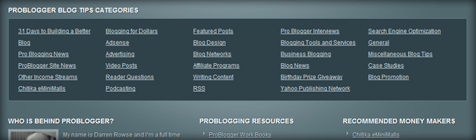 Problogger Footer Categories